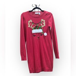 The Children’s Place Girl Reindeer Sequined Sweater Dress size XL/16